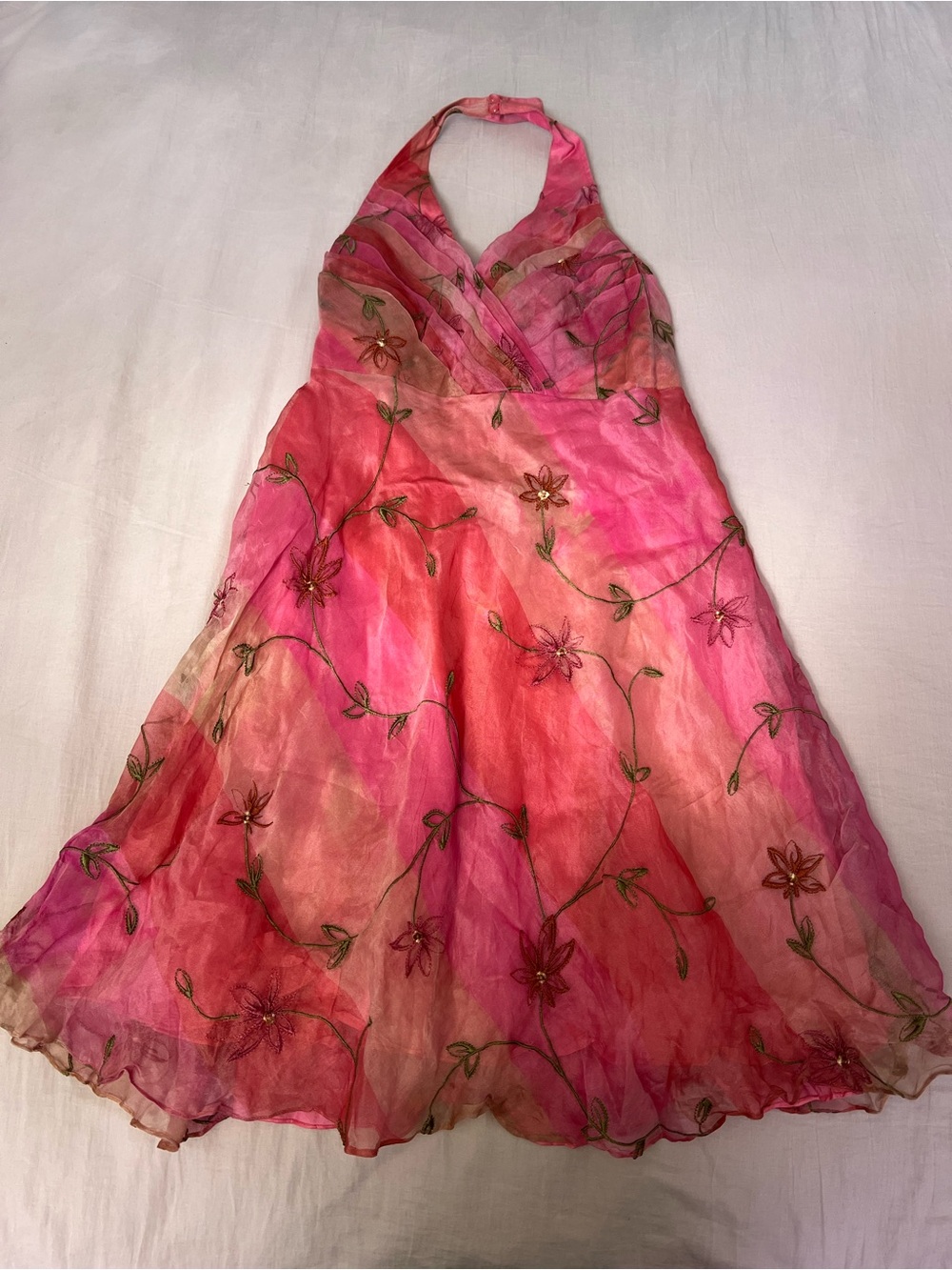 Y2K Chetta B Y2K Fairy Pink Embroidered Floral Halter Dress